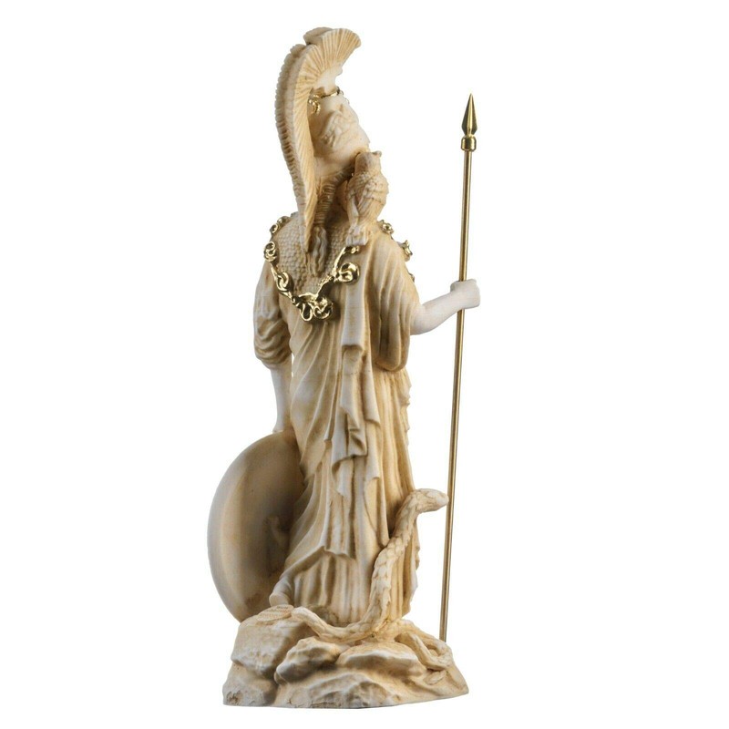 Athena With Owl Medusa Shield Greek Goddess Alabaster Statue Gold