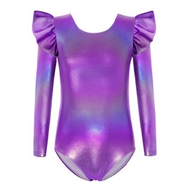 Arshiner Girls Gymnastics Leotards Ruffle Long Sleeve Shimmer Ballet Unitard Dancewear for 3-10 Years