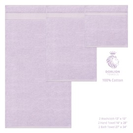 Dorlion Towels 6 Piece 100% Turkish Cotton Towel Set, 2 Bath Towels 2 Hand Towels 2 Washcloths, Soft Absorbent Towels for Bathroom and Kitchen, Lilac Set