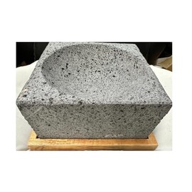 Made in Mexico Guacamole Maker Large 9" Square with Wooden Base Genuine Mexican Manual Guacamole Salsa Maker Volcanic Lava Rock Stone Molcajete Mortar and Pestle