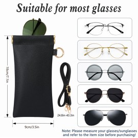 Hifot 2Pcs Leather Glasses Case Soft, Portable Squeeze Top Soft Sunglasses Case Glasses Pouch with Hook and Lanyard, Spectacle Cases Soft Leather Sunglasses Bag Pouch Slim Glasses Case for Women Girl