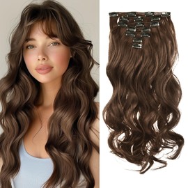 Vlasy Hair Extensions Clip in,7PCS Wavy Clip in Hair Extensions,20 Inches Long Hair Clip in Extensions,Synthetic Clip on Hair Extensions Hairpiece Full Head for Women Girls(6#)