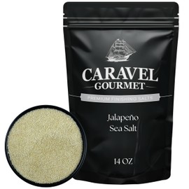 Jalapeno Salt Infused with Real Jalapeños – Natural Green Salt for Cooking and Seasoning Grilled Meats & Roasted Vegetables – 14 oz Refill Pouch by Caravel Gourmet