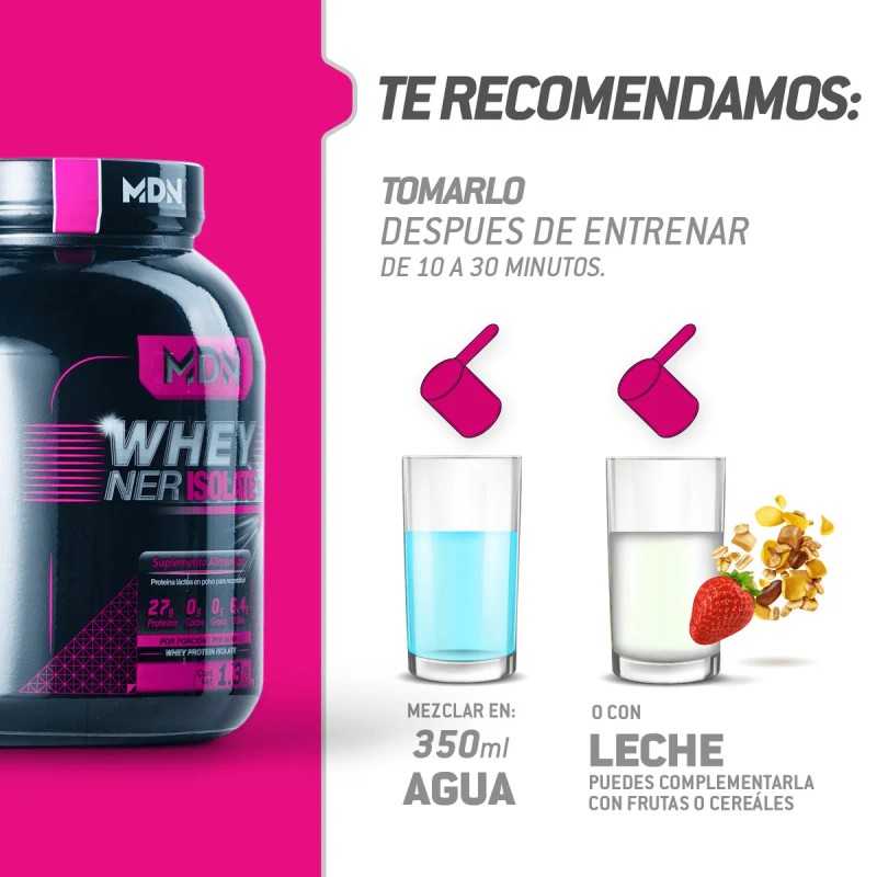 Proteína Aislada WheyNer Isolate 1.36kg Sabor Fresa, 27g de proteina,