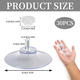 Pack of 30 Suction Cups with Thread, Diameter 5 cm, Transparent Suction Cups with Knurled Nut for Windows, Car, Camping, Bathroom, Reusable Suction Cups for Sun Protection, Fairy Lights, Kitchen and