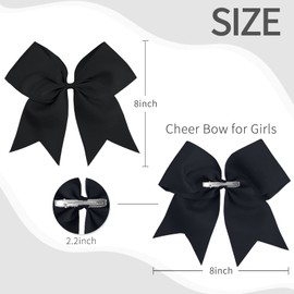 2PCS 8" Jumbo Cheer Bow Clip with Tails, Oaoleer Large Cheerleading Hair Bows for Girls Teen Softball Cheerleader Outfit Uniform (Black)