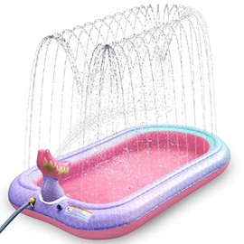 Ancesfun 65" Mermaid Splash Pad & Sprinkler for Kids, Large Outdoor Water Play Mat Summer Inflatable Wading Pool, Fun Sprinkler Water Toys Gifts for Toddlers Babies Boys Girls Age 3+ -Pink