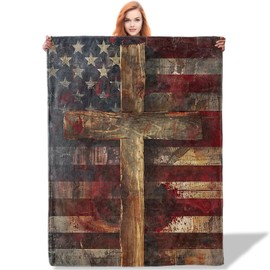 Plistiz - Manta rústica con cruz de bandera americana para mujeres y niñas, manta de franela suave, regalo para sala de estar, sofá, hogar, decoración de sofá, 50 x 60 pulgadas