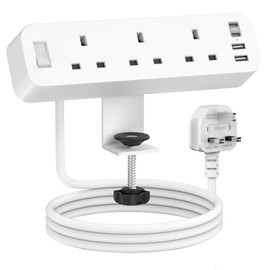 Desk Power Socket with 4 USB (2 Type C), ANVODE 3 Way Desktop Power Strip with Switch, Desk Extension Lead 2M for Home Office (White)