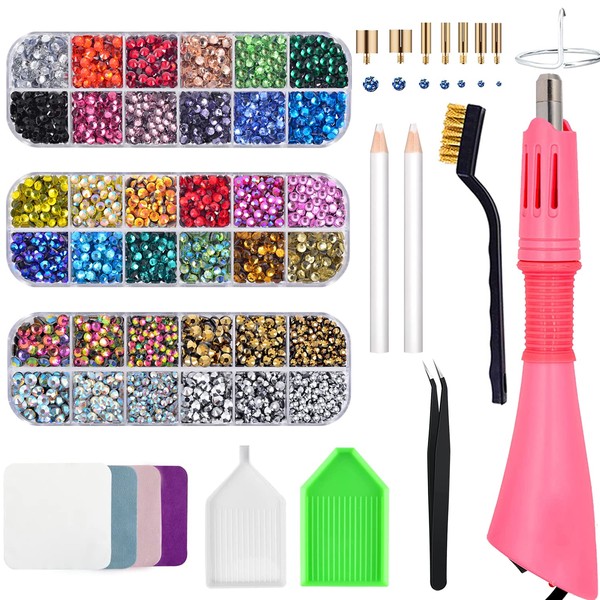 Epesl Bedazzler Kit with Rhinestones, Hot Fixed Gems Craft Applicator - Diamond Painting Pen, Wax Pencil, Tweezers, Tray, Cleaning Brush & Cloth, 28 Colors Rhinestones Crystals for DIY Clothes Shoes