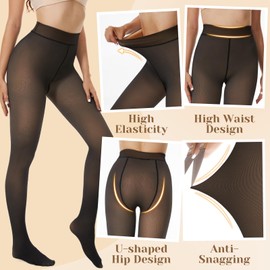 AMIYOYO Fleece Lined Tights Women Thermal Tights Fake Translucent Pantyhose High Waisted Leggings Ladies Stretch Sheer Thick Winter Warm Stocking