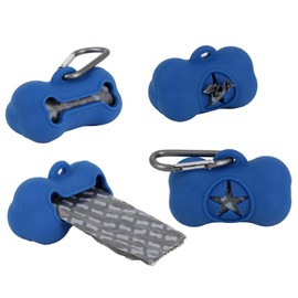 5 Rolls Portable Silicone Bone Shape Dog Poop Bags with Dispenser - Plastic Dog Pooper Bags Holders Refills Trash Can - Dog Pooper Scoopers & Bags for Outdoor Leash Travel (Blue)