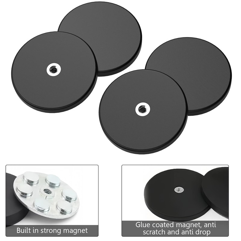 4 Pieces Rubber Coated Monting Magnets, 43mm Round Non-Slip Neodymium