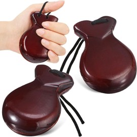 SAHENITEANA Spanish Castanets, Traditional Flamenco Castanets with String, Wooden Hand Percussion Castanets for Adults Beginners (Brown, 2Pcs)