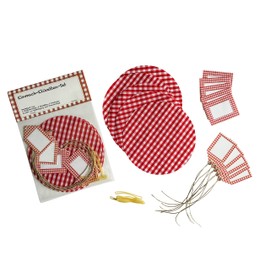 Preserving Set with 5 Labels, 5 Cards and 5 Fabric Circles for Preserving Jars in Red