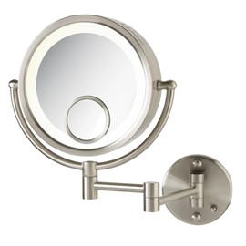 JERDON Plug in Lighted Wall Mount Makeup Mirror - 1X/7X/15x Magnification - Nickel Finish - Model HL8515N