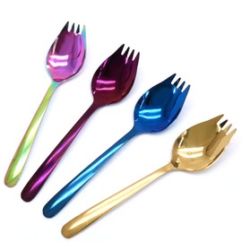 Cionyce 4 Pack Colorful Stainless Steel Sporks, 5.9 Inch Salad Forks, Fruit Appetizer Spork, Dinner Forks Set, Dessert Ice Cream Forks, Soup Spoon for Household or Camping