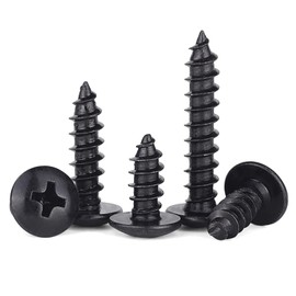 HanTof 125 Pcs M4 x 8/12/16/20/30mm Black Truss Head Phillips Wood Screws, Cross Mushroom Head Sheet Metal Screws, Fast Self Tapping Screws for Furniture Cabinet, Type A Point, Hardened Carbon Steel