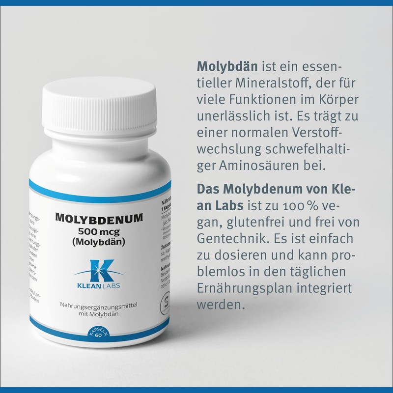 Klean Labs - Molybdenum (Molybdän) 500 mcg - 60 Kapseln