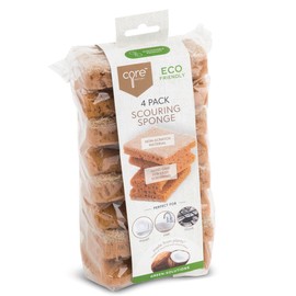 Core Kitchen Everyday Cleaning Power, Natural Almond Color 4 x 6 Inch Eco-Friendly Coconut Fiber Kitchen & Bathroom Scouring Scrub Sponge with Easy-Grip Handle, 4 Pack, 43324