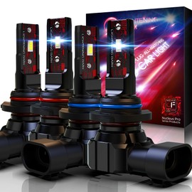 LIGHTENING DARK 9005+9006 Light Bulbs, HB3+HB4 Fog Bulbs Combo 6500K Xenon White Extremely Bright Wireless Fanless (Pack of 4)