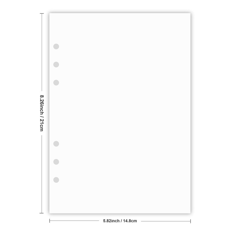 A5 Blank Refills Paper for Filofax Planner/Binders, 100 Sheets/200 Pages,