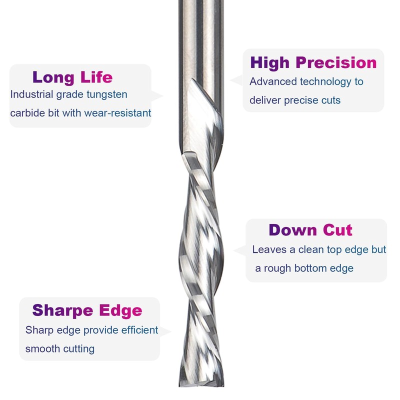 SpeTool 1/4 Inch Shank Down Cut Spiral Router Bit, 1-1/4