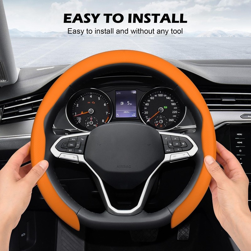 Frani Nappa Leather Steering Wheel Cover,Universal Fit 15 Inch-Premium Non-Slip