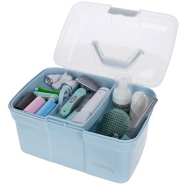Kerbl Pet Grooming Box, Storage Box for Dog and Cat Items, with Removable Insert, Carry Handle, Plastic, Blue, 30 x 20 x 19 cm
