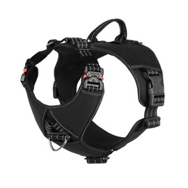 ICEFANG GN8 Quick-Moving Tactical Dog Harness with 2xMetal Buckles for Medium Sized Dogs,Reflective K9 Vest,No-Pull Front Leash Clip,5-Points Adjustable Pet Harness (Black, Medium (Pack of 1))