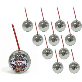 Bolaras Silver Disco Ball Cups (12 Pack) with Name Tags