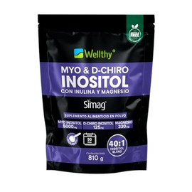 Wellthy Myo & D-Chiro Inositol 810g con Inulina y Magnesio Marino 330mg. Mezcla óptima 40:1 5000mg y 125mg respectivamente. 100% Naturales, Gluten Fre