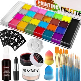 Pintura Facial y Pintura Corporal - Juego Profesional de Kit de 26 Colores de Pintura Facial y Corporal a Base de Aceite,con 10 Pinceles de Diferentes Tamaños,1 Paleta de Pinturas (26set2)
