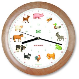 KOOKOO KidsWorld Wood, Wall Clock for Children with Natural Sounds, 12 Farm Animals