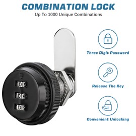 Cam Lock, 25mm Black Cupboard Locks, Combination Lock, Cabinet Lock for Security of Box Cabinet Drawer Mailbox Door Furniture Locker Locks