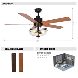 Parrot Uncle Ceiling Fans with Lights and Remote Farmhouse Ceiling Fan with Light 52 Inch Outdoor Ceiling Fans for Patios Covered, Dark Brown/Light Oak