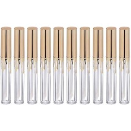 Botellas de Brillo Labial Vacías Cilíndricas Tapa Dorada 10 Piezas Plástico, Incluye Pincel Aplicador, para Viaje de Negocios y Elaboración de Gloss, Apto para Bálsamo y Rímel