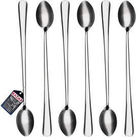 KADAX Long Stainless Steel Spoons, Spoon Set, Spoon for Latte, Drinks, Ice Cream, Long Drink Spoon, Cocktail Spoon, Dessert Spoon, Dishwasher Safe (Set of 6, L: 21.4 cm, Silver)