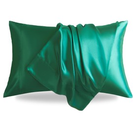 LIFCOM Satin Pillowcase for Hair and Skin,King Dark Green 20x40 Inches Set of 2，Similar to Silk,Silky Feel Satin Pillow Covers 2 Pack with Envelope Closure(20"×40", Dark Green)