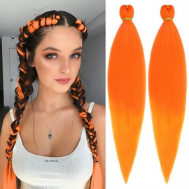 Leeven Pre stretched Braiding Hair 26 Inch 2 Pack orange braiding hair pre stretched Itch Free Synthetic Fiber Crochet Twist Braids Yaki texture Braiding Hair Extensions(Orange#)