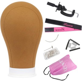 Leeven 24 Inch Brown Wig Head Canvas Block Head for Wigs Making Poly Canvas Head Professional Lace Front Wig Styling Accessories Canvas Wig Head 24 Inch