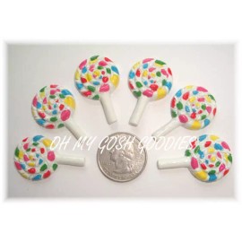 6PC CHRISTMAS LOLLIPOP CANDY CANDIES SUCKER RESIN FLATBACK 4 HAIRBOW BOW CENTER