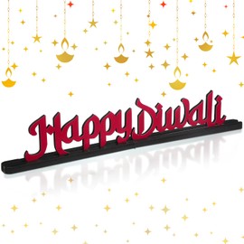 Amyhill 19 Inch Happy Diwali Table Decor Diwali Letter Wooden Tabletop Centerpiece Indian Deepawali Decoration Sign for Home Office Party Decorations