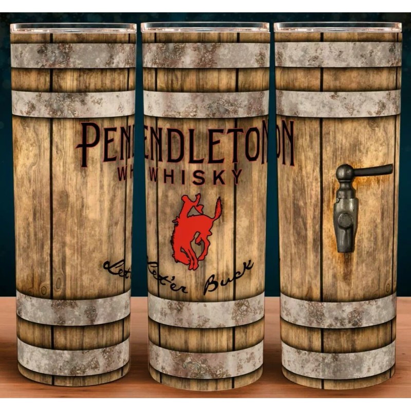 Unbranded Pendleton Whisky Let'er Buck Wood Barrel Cup Mug Tumbler