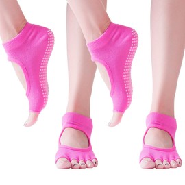 COMFORTIS Women's Yoga Socks, Pilates Socks, Set of 2, Non-Slip, Toeless, Pink