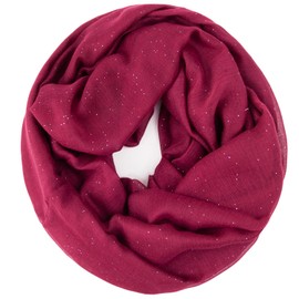 Gloop 01122-01123-P Women's Elegant Plain Loop Scarf, Tube Scarf, Plain Colour, Lightweight Tube Scarf, Purple red with glitter 01123a23
