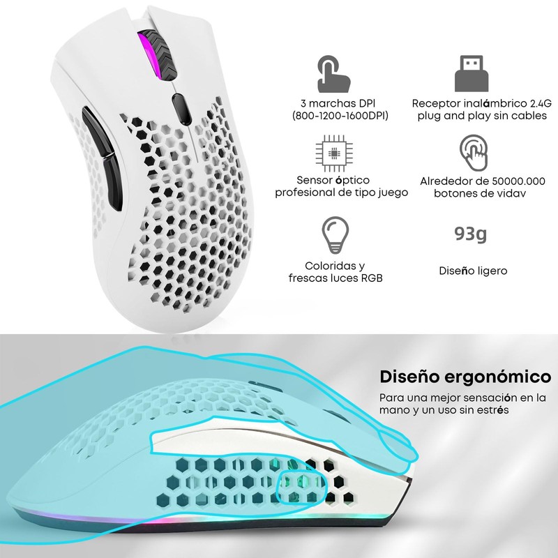 K SNAKE Ratón Ergonómico para Juegos con dpi Ajustable 800/1200/3000,