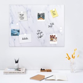 Navaris Magnetic Dry Erase Board - 13 x 17 inches Decorative White Board for Wall with Design, Includes 5 Magnets and Marker - Wooden Planks