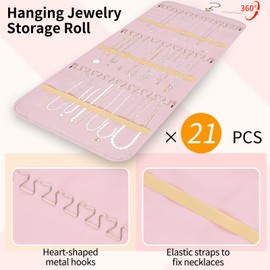 Bloss Hanging Jewelry Organizer with 48 Pockets, Double-Size Hanging Jewelrys Holder with Hanger Hooks, Jewelry Organizers and Storage for Earrings, Necklaces and Rings,Pink