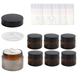 Pack of 6 Amber Empty Glass Jars, 50 ml, Brown Glass Cream Jars for Filling with Spatula and Sticker, UV Protection Ointment Jar, Cream Jar for Cosmetics, Toilet Crystal Travel Used